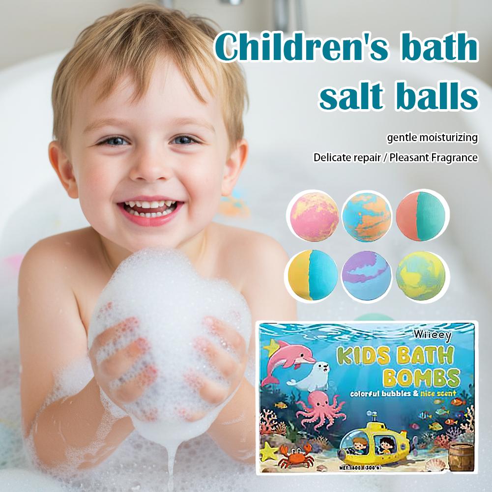 Bath Salts - 6個入りキッズバブルバスボムセット カラフルな発泡スパボール 保湿スキンケア リラックスシャワー ギフトボックス 子供用