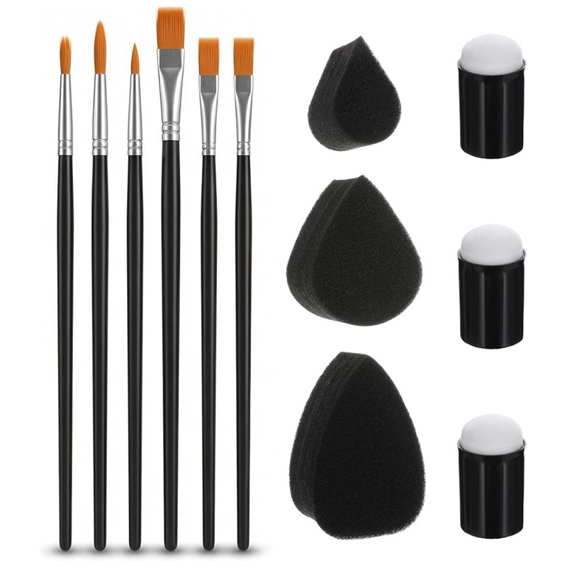 Body Brush - A84E：ハロウィーンのコスプレパーティー用プロフェッショナルメイク＆ペイントセット。12本のフェイスペイントブラシとスポンジ、ボディペイントキット。