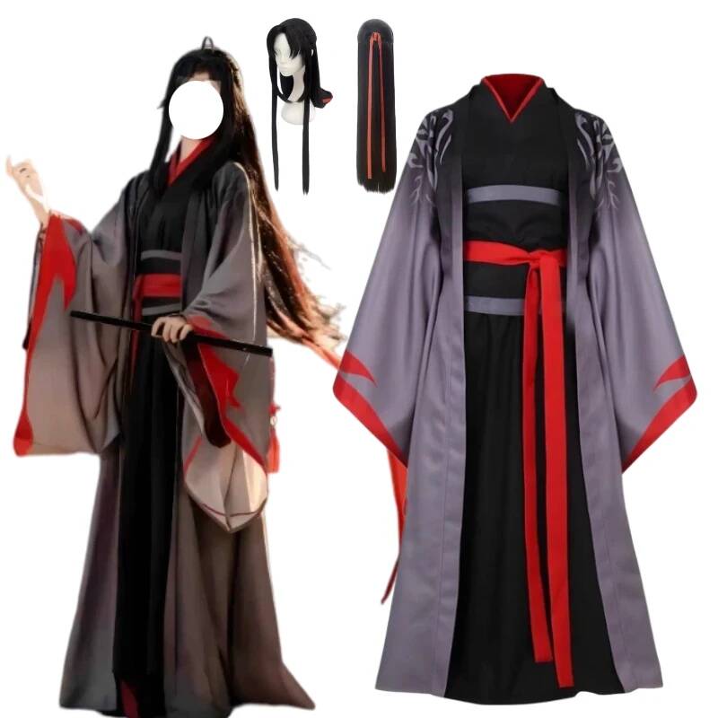 Bathrobe - アニメ「魔道祖師」魏無羨コスプレ衣装古代漢服ロングローブスーツウィッグ女性男性用ハロウィンカーニバルパーティー衣装