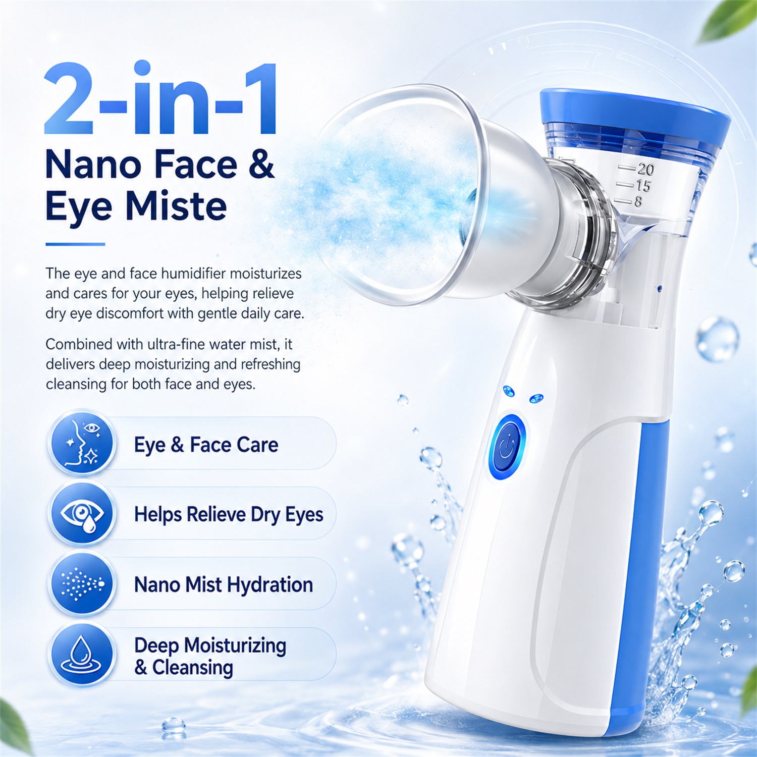 Face Steamer - ハンドヘルドフェイシャルナノミスター、ポータブル保湿加湿器、多機能目元＆顔用マニュアルスチーマー、肌保湿ケアデバイス