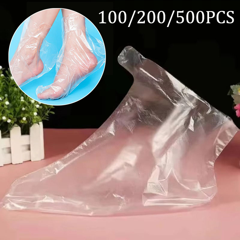 Foot Spa - 100～500個入り 使い捨てフット保湿ソックス 透明フットバッグ PE製フットスパカバー 角質除去 足のケア