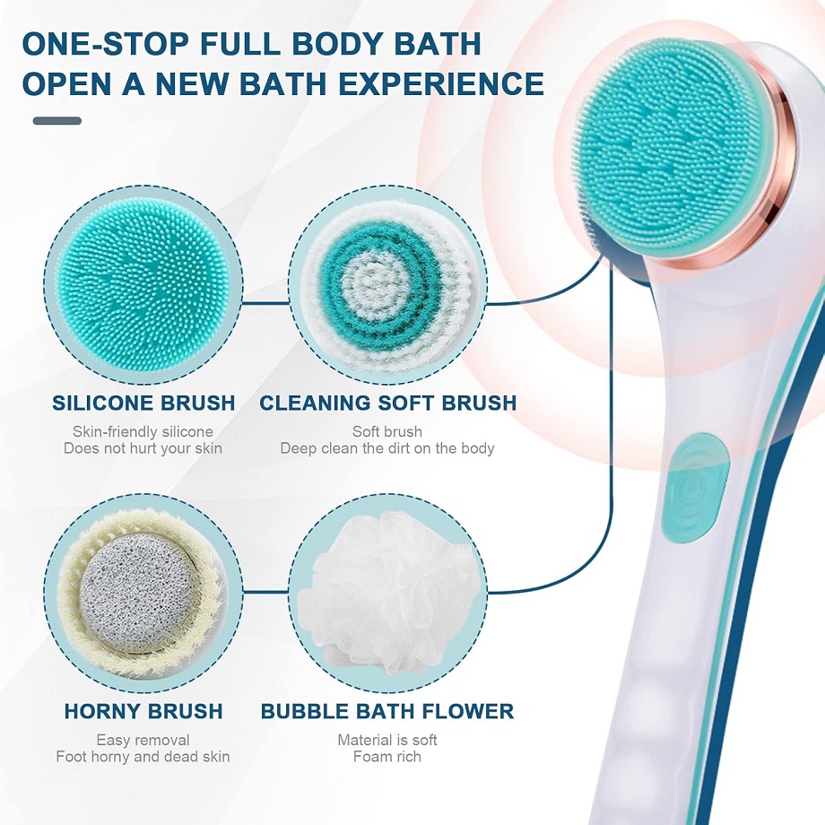 電動ボディスクラバーシャワーブラシ 4つの交換可能なヘッド付 - Bath Salts のレビューと価格