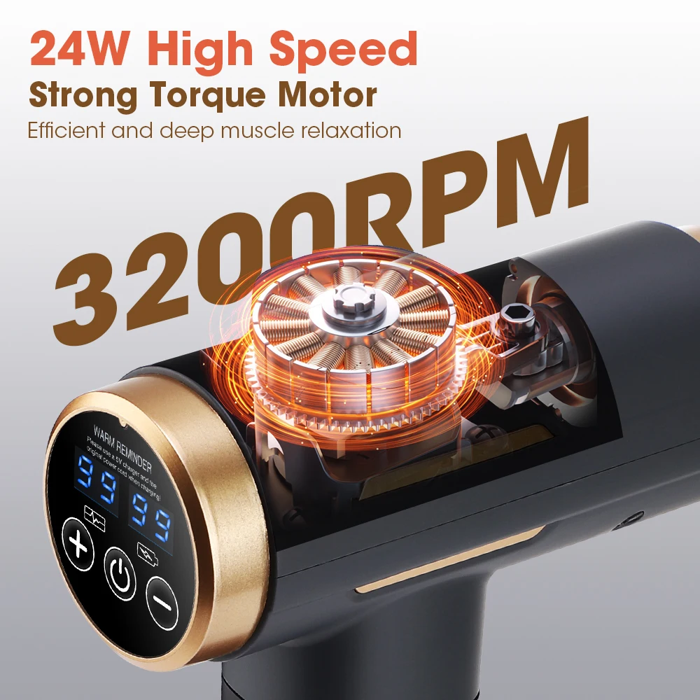 電動筋膜ガン 24W 99段階調整可能 11種類の交換ヘッド - Massage Gun のレビューと価格