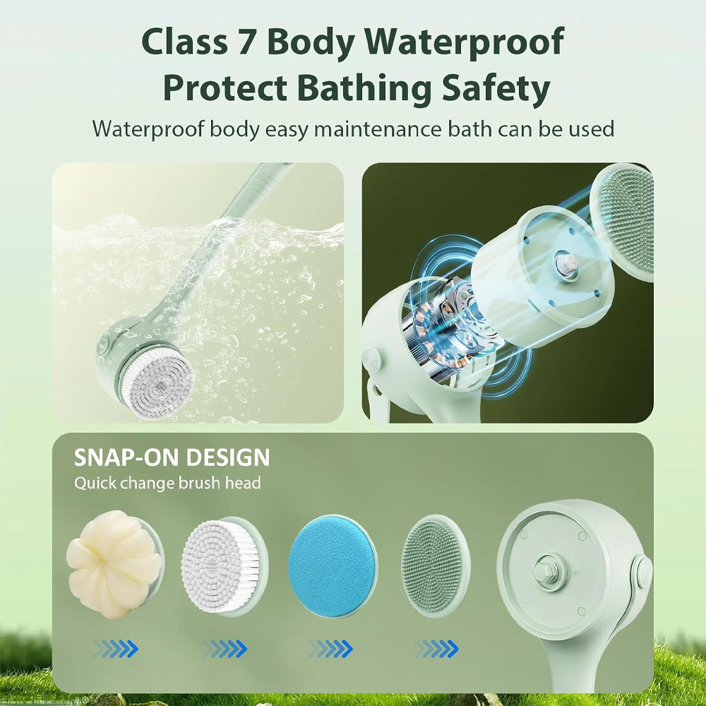 電動ボディブラシ、シャワー用背中洗いブラシ、交換可能なヘッド - Bath Salts のレビューと価格