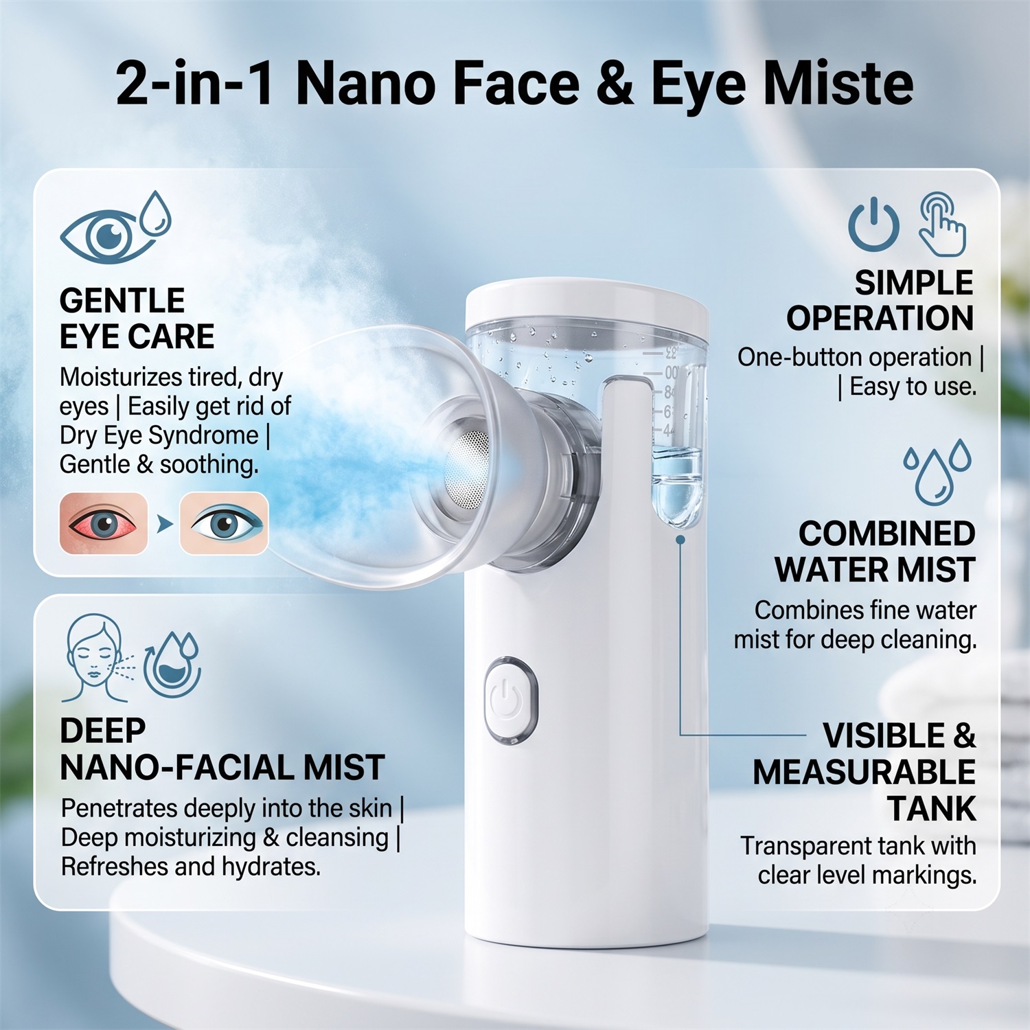 2-IN-1 メッシュ式フェイシャルスチーマー。乾燥肌や目元 - Face Steamer のレビューと価格