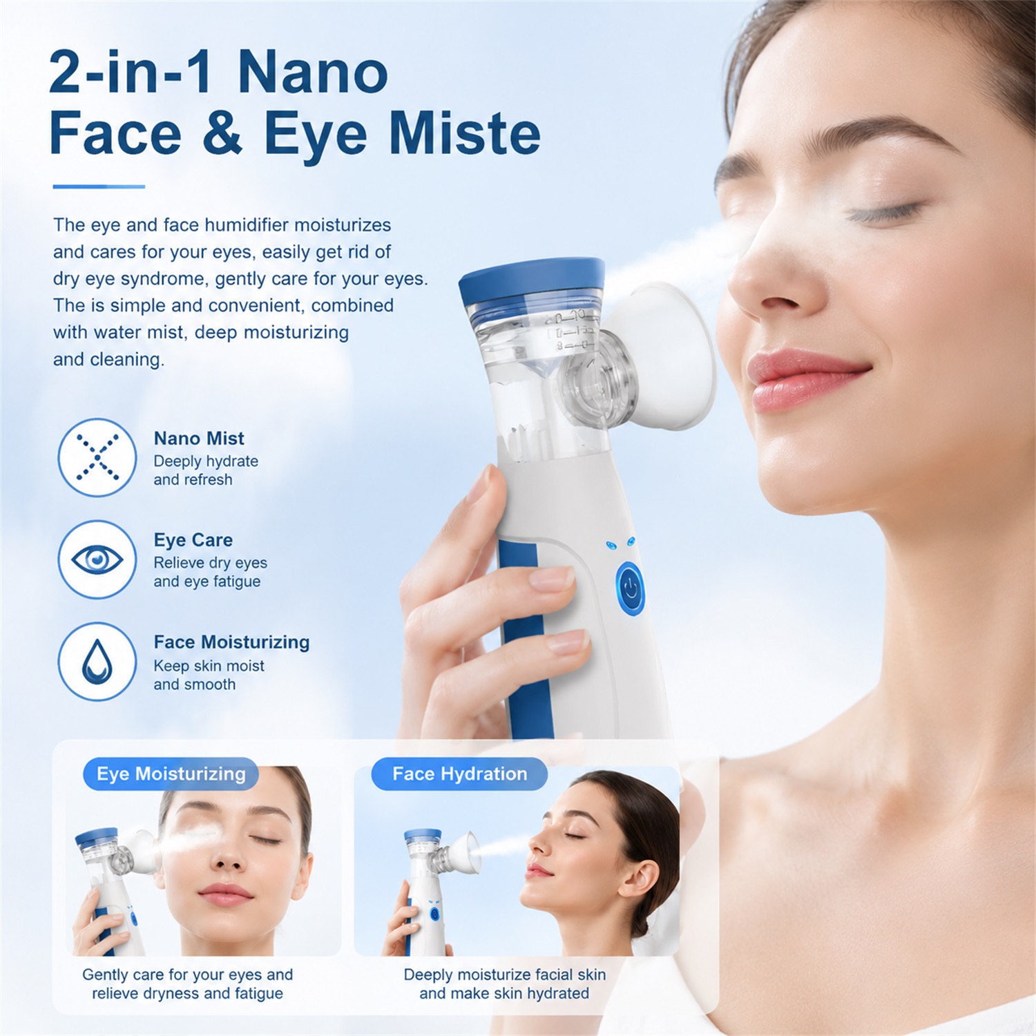 ハンドヘルドフェイシャルナノミスター、ポータブル保湿加湿器、 - Face Steamer のレビューと価格